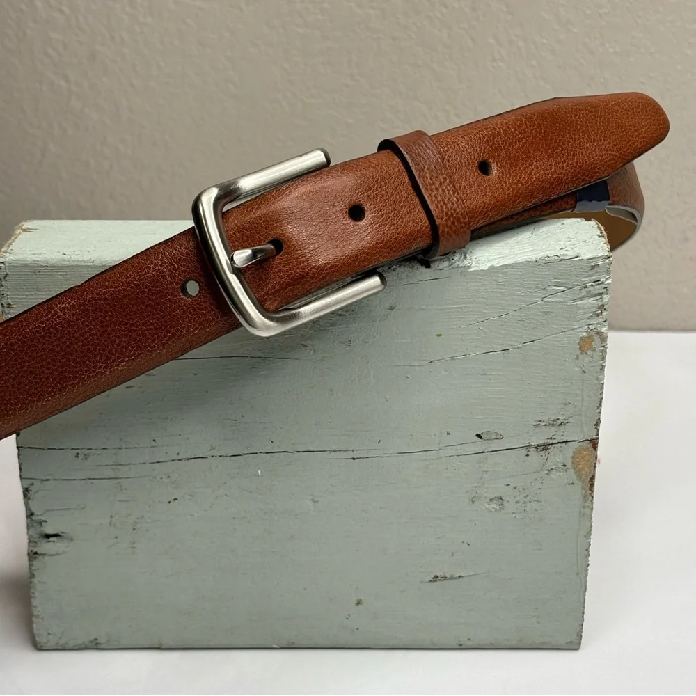 New Cognac Pebbled Full Grain Leather w/ Polished Nickel Brand George Size 42